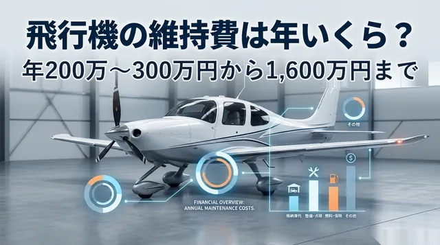 飛行機 維持費|格納庫の小型機と費目のグラフと「飛行機の維持費は年いくら?」の文字
